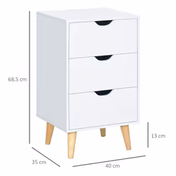 HOMCOM Chest of Drawers, 3 Drawer Unit Storage Chest Bedroom, Cream White