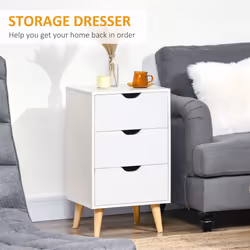 HOMCOM Chest of Drawers, 3 Drawer Unit Storage Chest Bedroom, Cream White