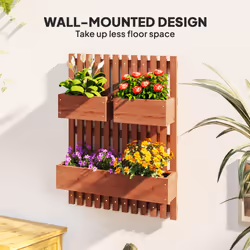 Outsunny Wooden Garden Planters with Trellis Wall-mounted Raised Garden Bed