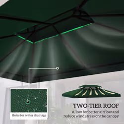 Outsunny 3x4m Gazebo Replacement Roof Canopy 2 Tier Top UV Cover Green