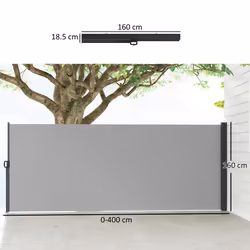 Outsunny Side Awning Retractable, Privacy Screen, 400x160cm, Light Grey