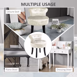 HOMCOM Dressing Table Stool Vanity Seat w/ Rubber Wood Legs Bedroom - Beige - Additional view 4