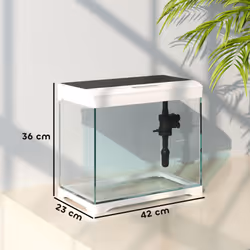 PawHut 27L Glass Fish Tank with Filter System, LED Light, Water Pump, White