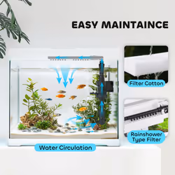 PawHut 27L Glass Fish Tank with Filter System, LED Light, Water Pump, White