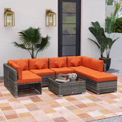 Outsunny 8 Pieces Patio Rattan Sofa Set Outdoor Garden Furniture Set Orange