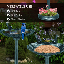 Outsunny 81cm Tall Bird Bath with 2 Decorative Birds for Garden, Green