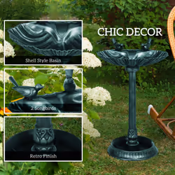 Outsunny 81cm Tall Bird Bath with 2 Decorative Birds for Garden, Green