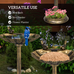 Outsunny 81cm Tall Bird Bath with 2 Decorative Birds for Garden, Bronze Tone