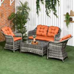 Outsunny 4 Pieces Rattan Sofa Set Outdoor Conservatory Furniture with Cushions