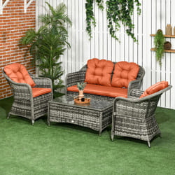 Outsunny 4 Pieces Rattan Sofa Set Outdoor Conservatory Furniture with Cushions