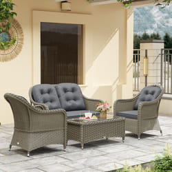 Outsunny 4 Pieces Rattan Sofa Set Outdoor Conservatory Furniture with Cushions