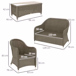 Outsunny 4 Pieces Rattan Sofa Set Outdoor Conservatory Furniture with Cushions