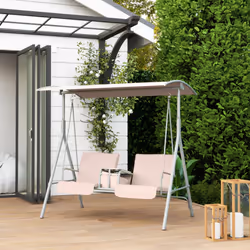 Outsunny 2 Person Covered Patio Swing with Pivot Table & Storage Console Beige