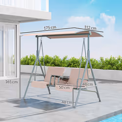 Outsunny 2 Person Covered Patio Swing with Pivot Table & Storage Console Beige