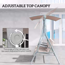 Outsunny 2 Person Covered Patio Swing with Pivot Table & Storage Console Beige