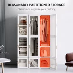 HOMCOM Portable Wardrobe, Clothes Organiser with Hanging Rods, White - Additional view 4