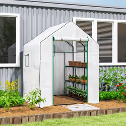 Outsunny Walk-in Greenhouse with 8 Shelves, Outdoor Small Greenhouse, White