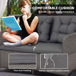 Outsunny 4 PCS Rattan Garden Furniture, Padded Cushions Conversation Sofa Set