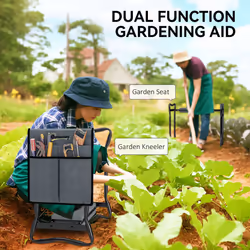 Outsunny Garden Kneeler Foldable Seat Bench EVA Foam Pad with Tool Bag Pouch