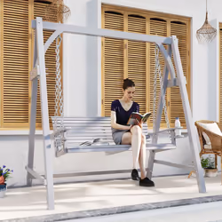 Outsunny 2 Seater Wooden Garden Swing Seat Hammock Bench Lounger, Grey