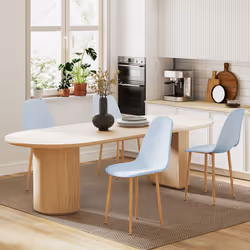 HOMCOM Dining Chairs Set of 4 w/ Curved Back, Steel Legs, Light Blue