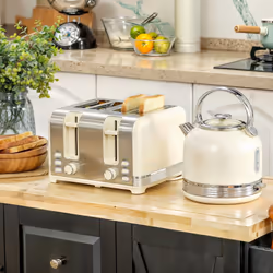 HOMCOM 1.7L 3000W Fast Boil Electric Kettle and 4 Slice Toaster Set, Cream