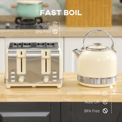 HOMCOM 1.7L 3000W Fast Boil Electric Kettle and 4 Slice Toaster Set, Cream - Additional view 5