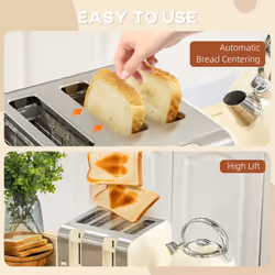 HOMCOM 1.7L 3000W Fast Boil Electric Kettle and 4 Slice Toaster Set, Cream - Additional view 6