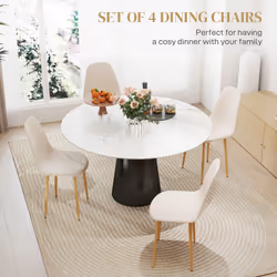 HOMCOM Dining Chairs Set of 4 w/ Curved Back, Steel Legs, Khaki