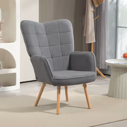 HOMCOM Upholstered Tufted Wingback Armchair with Seat Padding, Dark Grey