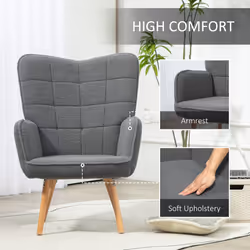 HOMCOM Upholstered Tufted Wingback Armchair with Seat Padding, Dark Grey