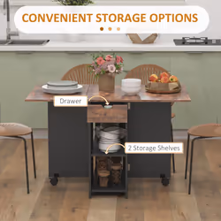 HOMCOM Foldable Dining Table, Drop Leaf Table with Storage, Rustic Brown