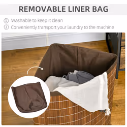 HOMCOM 55L Bamboo Corner Laundry Hamper Bamboo Laundry Basket Brown - Additional view 4