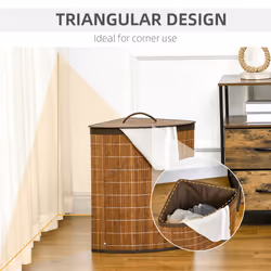 HOMCOM 55L Bamboo Corner Laundry Hamper Bamboo Laundry Basket Brown - Additional view 6