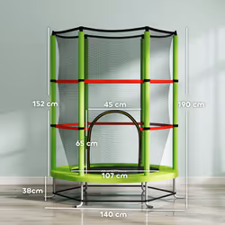 HOMCOM Kids Trampoline Mini Bouncer w/ Enclosure Net for 3-6 Years Green