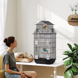PawHut Metal Bird Cage w/ Perch, Food Container, Handle, for Finch, Canary