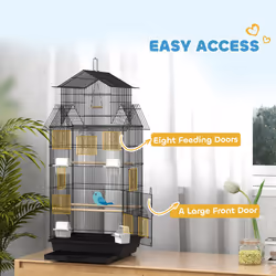 PawHut Metal Bird Cage w/ Perch, Food Container, Handle, for Finch, Canary