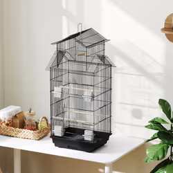 PawHut Metal Bird Cage w/ Perch, Food Container, Handle, for Finch, Canary - Additional view 4