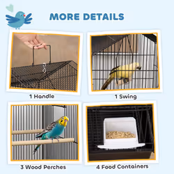 PawHut Metal Bird Cage w/ Perch, Food Container, Handle, for Finch, Canary - Additional view 6