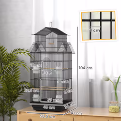 PawHut Metal Bird Cage w/ Perch, Food Container, Handle, for Finch, Canary - Additional view 8