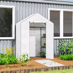 Outsunny Walk-in Greenhouse with 4 Shelves, Outdoor Small Greenhouse, White