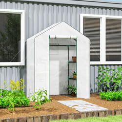 Outsunny Walk-in Greenhouse with 4 Shelves, Outdoor Small Greenhouse, White