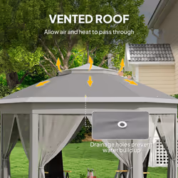 Outsunny 3x4m Hexagon Gazebo w/ Mesh Curtains Outdoor Garden, Dark Grey