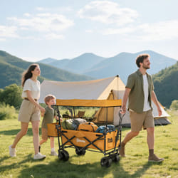Outsunny Outdoor Push Pull Wagon Stroller Cart w/ Canopy Top Orange