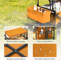 Outsunny Outdoor Push Pull Wagon Stroller Cart w/ Canopy Top Orange - Additional view 5