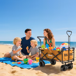 Outsunny Outdoor Push Pull Wagon Stroller Cart w/ Canopy Top Orange - Additional view 7