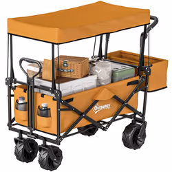 Outsunny Outdoor Push Pull Wagon Stroller Cart w/ Canopy Top Orange - Additional view 8