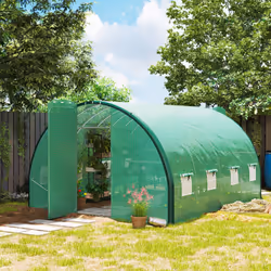 Outsunny Tunnel Greenhouse Upgraded Structure, Hinged Doors, 4 x 3(m), Green