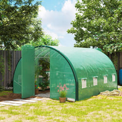 Outsunny Tunnel Greenhouse Upgraded Structure, Hinged Doors, 4 x 3(m), Green