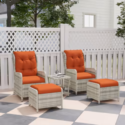 Outsunny Recliner Rattan Garden Furniture w/ Two-tier Table, Orange